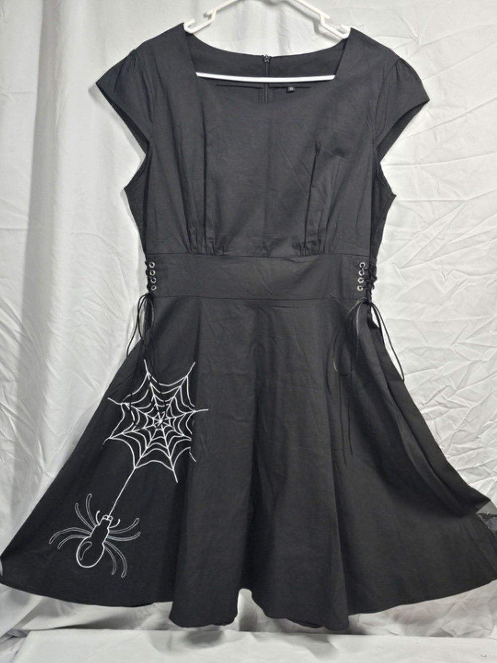 NWT Retro Stage Black Gothic Spider Web Lace Up Swing Dress XL